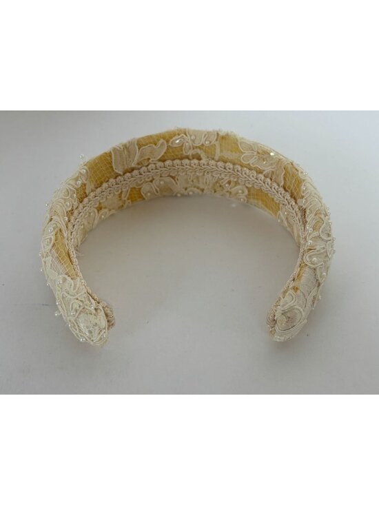 Ivory Lace Pearl Beaded Headband Bridal Wide Padded Wedding Vintage Bride main image 12